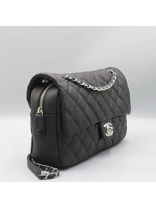 A67742 Black EASY CAVIAR Flap Silver COCO Logo Large Zip up Chain Shoulder Bag - CHANEL - BALAAN 3