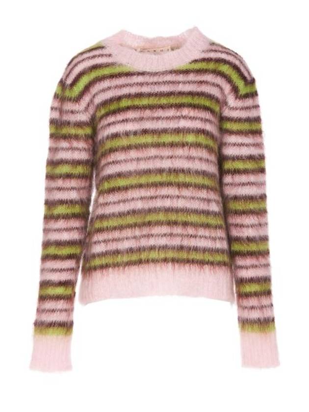 Women's Striped Mohair Crew Neck Knit Top Pink - MARNI - BALAAN 2