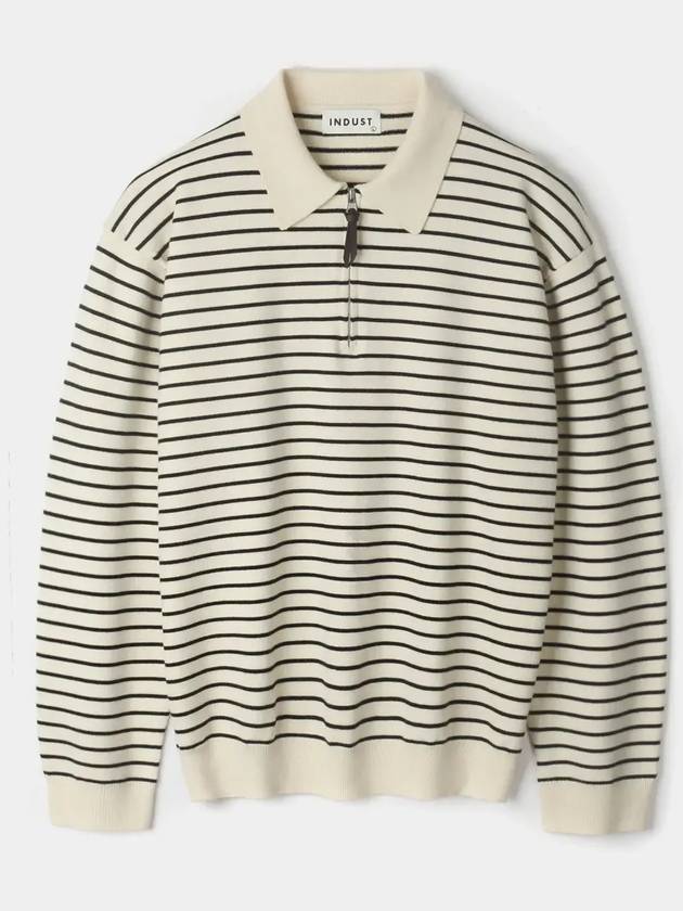 Striped collar half zip up knit Ivory - INDUST - BALAAN 4