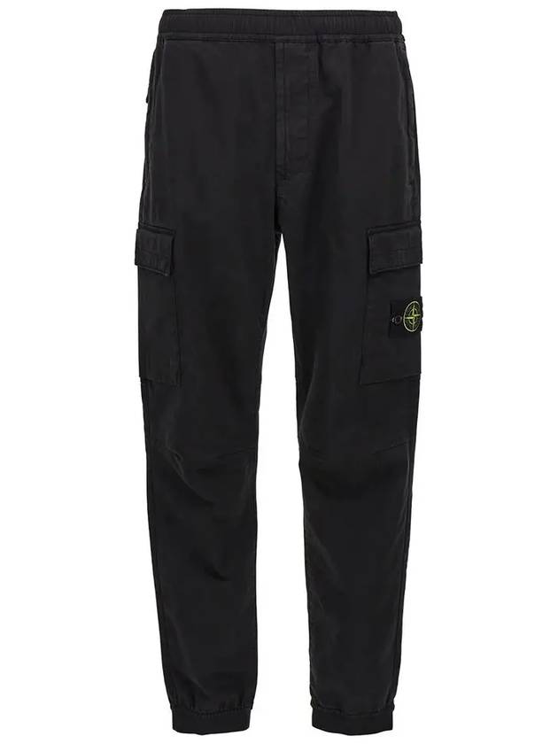 Stretch Cotton Wool Satin Straight Pants Black - STONE ISLAND - BALAAN 2