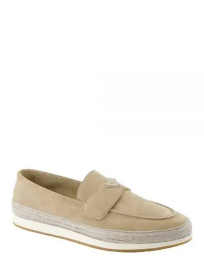 Triangle Logo Suede Loafers Beige - PRADA - BALAAN 2