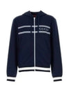 Logo Stripe Print Zip Up Hoodie Midnight Blue - GUCCI - BALAAN 2