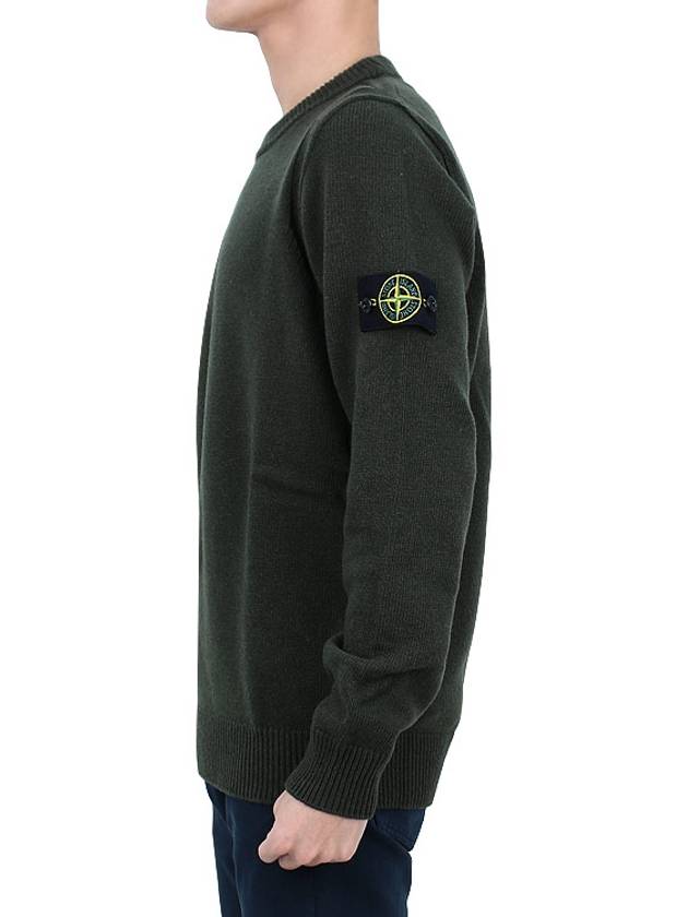 Logo Patch Crew Neck Wool Knit Top Khaiki - STONE ISLAND - BALAAN 4