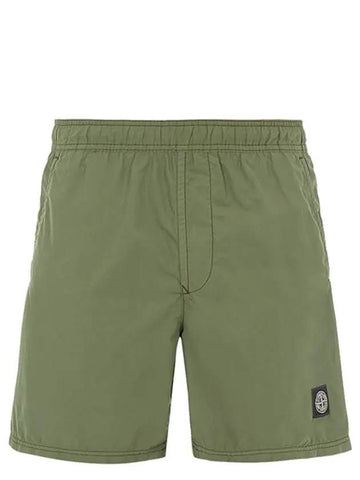 Logo Patch Brushed Nylon Swim Shorts Green - STONE ISLAND - BALAAN 1