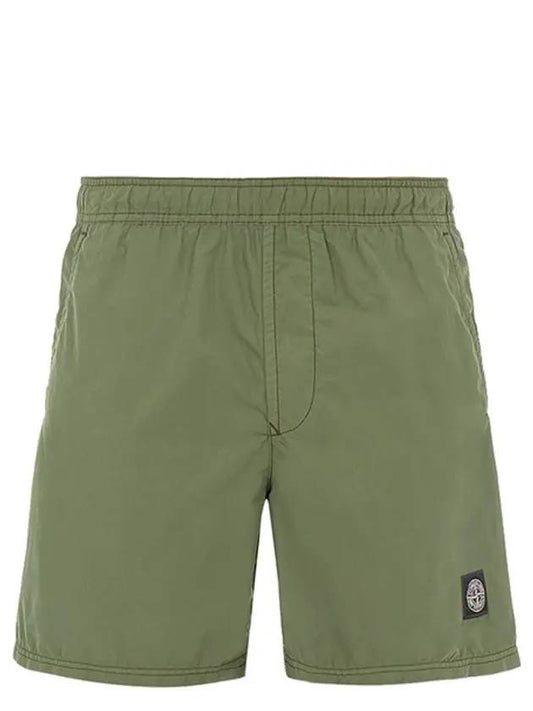 Logo Patch Brushed Nylon Swim Shorts Green - STONE ISLAND - BALAAN 1