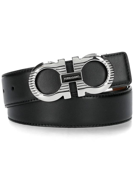 Gancini Buckle Reversible Leather Belt Black - SALVATORE FERRAGAMO - BALAAN 2