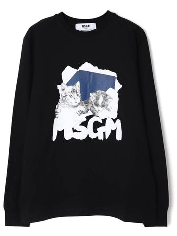 Graphic Print Cotton Long Sleeve T-Shirt Black - MSGM - BALAAN 1