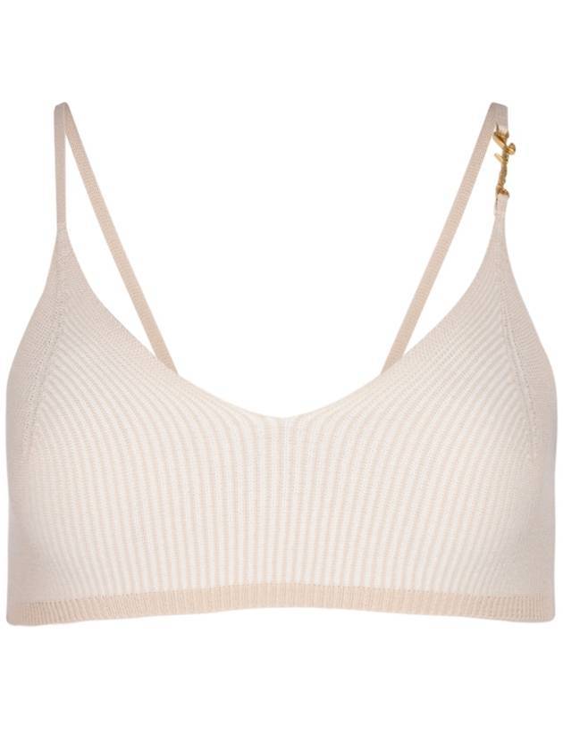 Le Van der Pralu Logo Knit Bra Beige - JACQUEMUS - BALAAN.