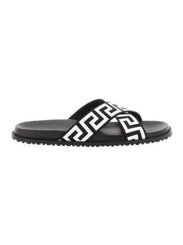 Greca Cross Band Slippers Black - VERSACE - BALAAN 1