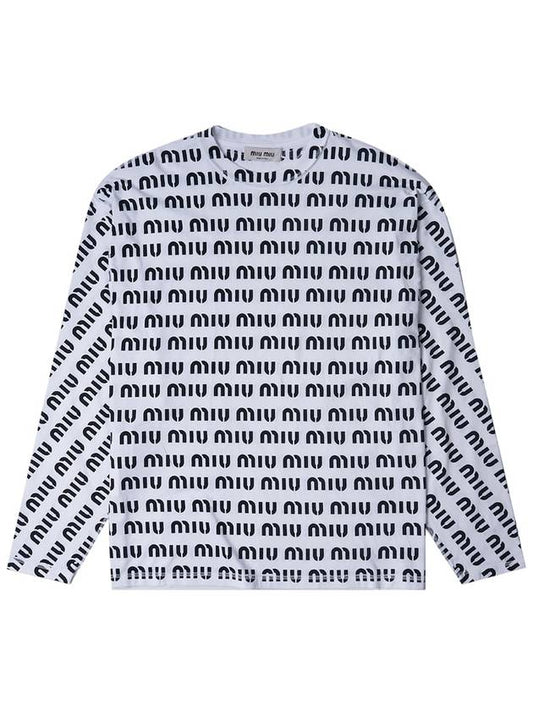 Allover Logo Print Cotton Long Sleeve T-Shirt White - MIU MIU - BALAAN 2