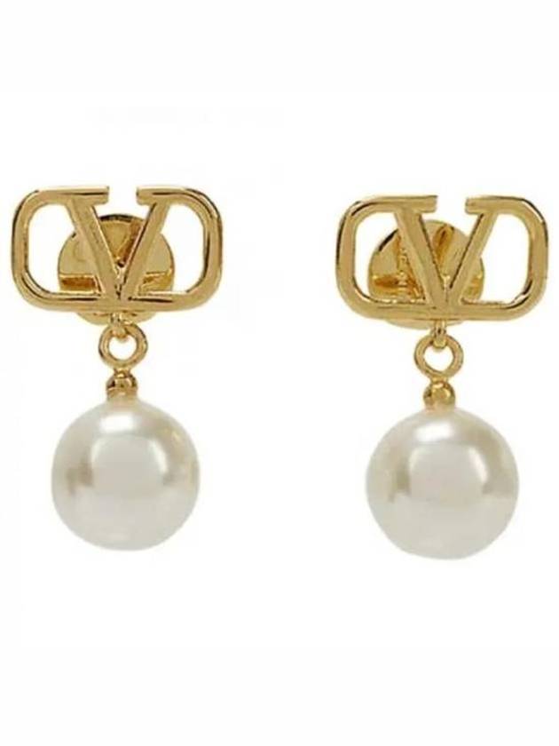 V Logo Pearl Earrings Gold - VALENTINO - BALAAN 2