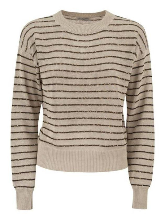 Striped Cotton Long Sleeve T-shirt Cream Brown - BRUNELLO CUCINELLI - BALAAN 1