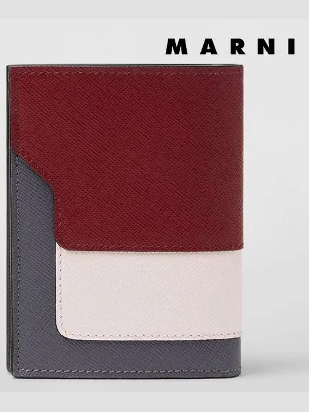 Saffiano Leather Color Block Half Wallet Red - MARNI - BALAAN 4