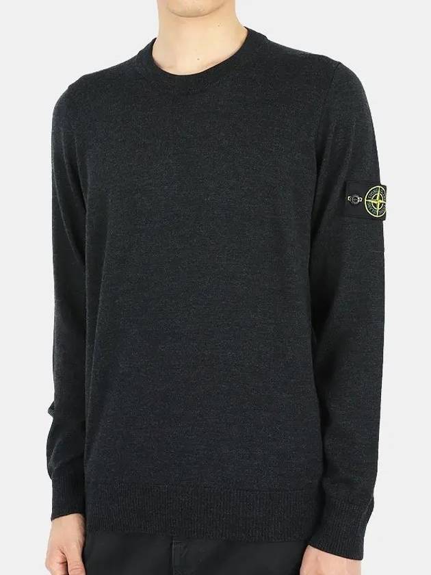 Logo Patch Round Neck Knit Top Charcoal - STONE ISLAND - BALAAN 3