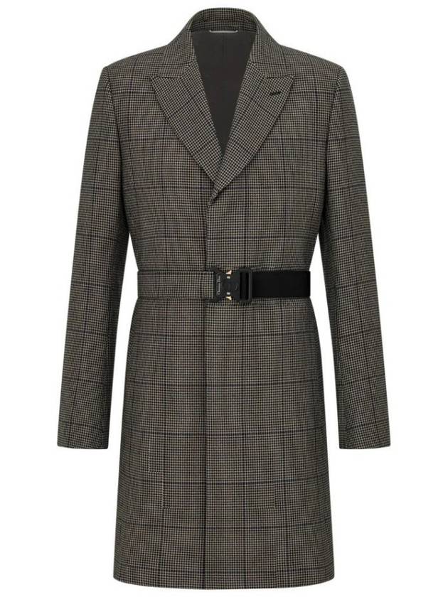 Homme Houndstooth Belted Single Coat Dark Brown - DIOR - BALAAN.