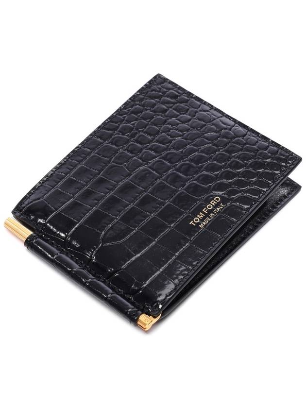 Print Croc Money Leather Clip Half Wallet Black - TOM FORD - BALAAN 6