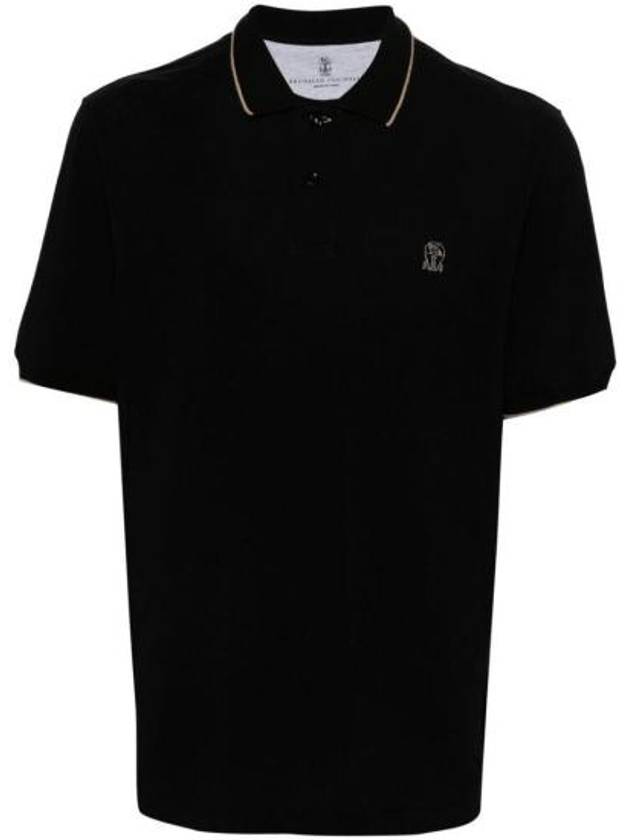 Embroidered Logo Short Sleeve Polo Shirt Black - BRUNELLO CUCINELLI - BALAAN 1