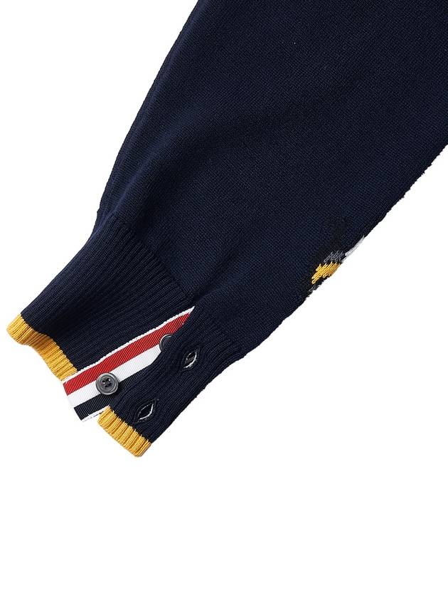 Cotton Merino Birds & Bees Intrasia 4 Bar Crew Neck Pullover Knit Top Navy - THOM BROWNE - BALAAN 8