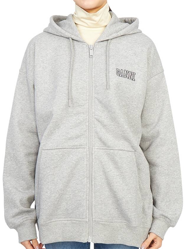 Logo Zip-Up Hoodie Grey - GANNI - BALAAN 2