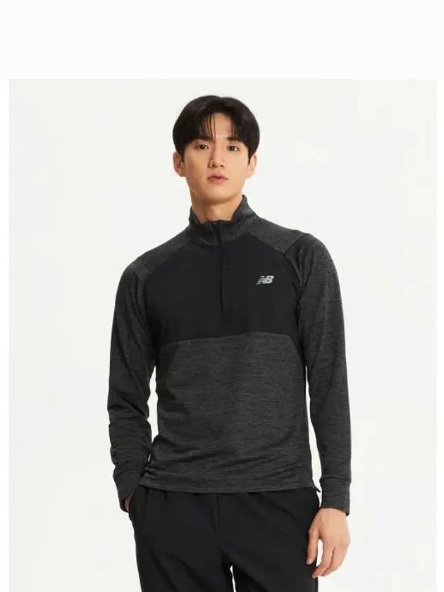 NBNDE4P091 MEN Heat Grid Half Zip Up BLACK - NEW BALANCE - BALAAN 1