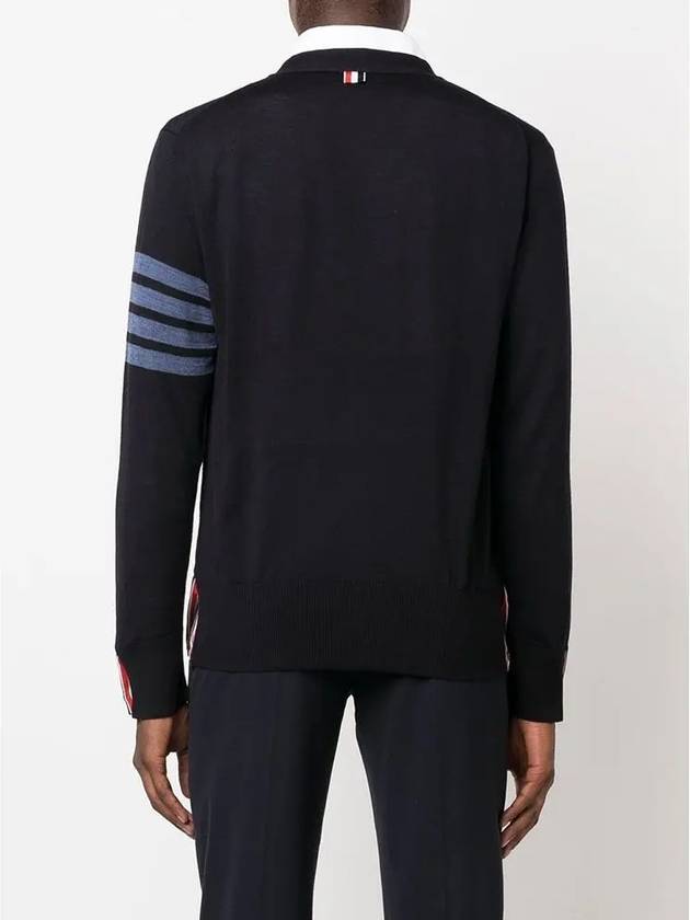 4-Bar Stripe Sustainable Merino Wool Cardigan Navy - THOM BROWNE - BALAAN 6