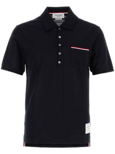 Men's Three Stripes Pocket Mercerized Short Sleeve Polo Shirt Navy - THOM BROWNE - BALAAN 2