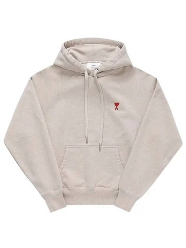 Embroidered Logo Organic Cotton Hoodie Beige - AMI - BALAAN 4