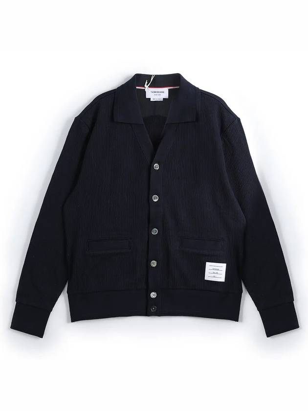 Logo Patch Rib Cardigan Navy - THOM BROWNE - BALAAN 7