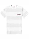 Men's Rugby Striped Pick Pocket Short Sleeve T-Shirt Pale Grey White - THOM BROWNE - BALAAN 3