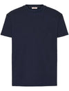 Rockstud Neckline Short Sleeve T-Shirt Navy - VALENTINO - BALAAN 1