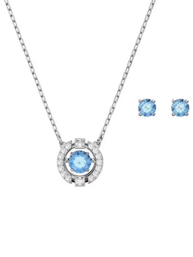 Sparkling Dance Round Earrings Necklace Set Blue Silver - SWAROVSKI - BALAAN 3