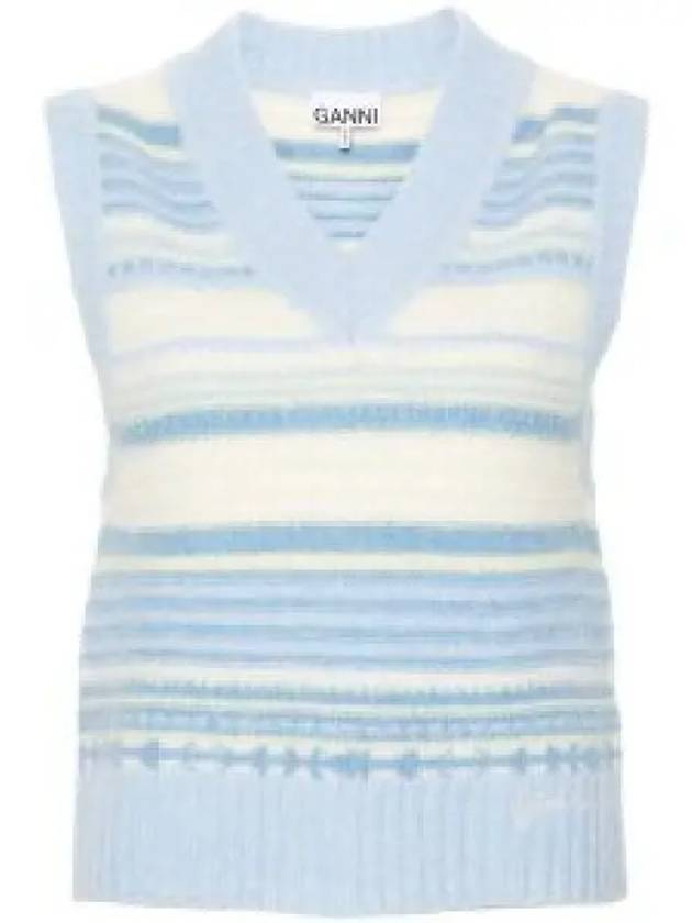 Striped Soft Wool Gilet Vest Light Blue - GANNI - BALAAN 2