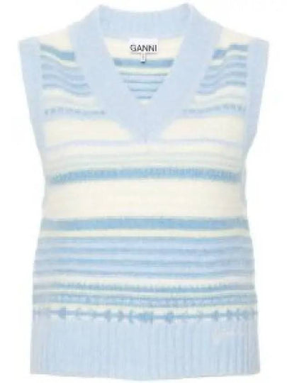 Striped Soft Wool Gilet Vest Light Blue - GANNI - BALAAN 2