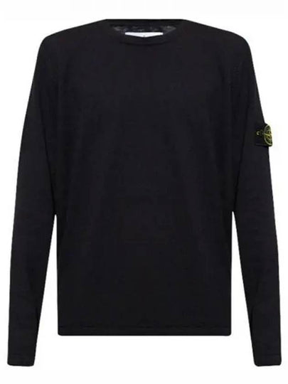 Logo Patch Crew Neck Cotton Nylon Knit Top Black - STONE ISLAND - BALAAN 2