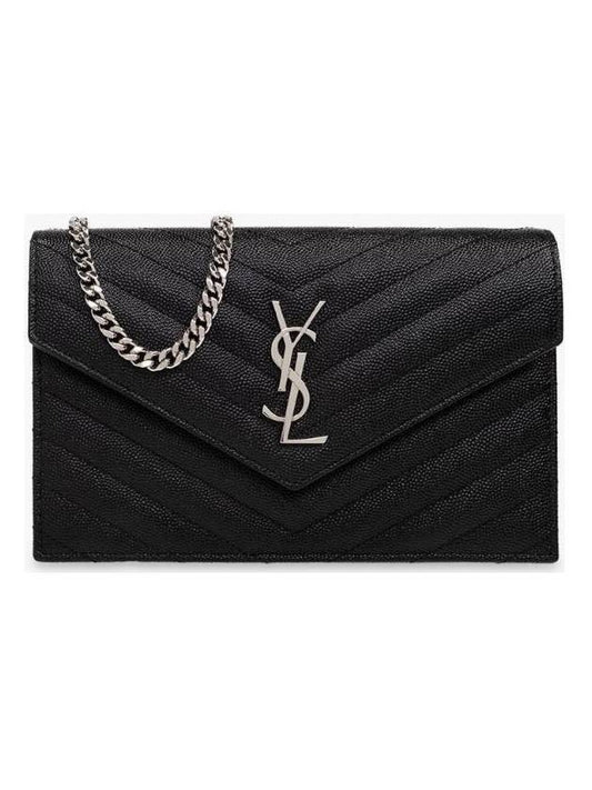 Cassandre Envelope Chain Shoulder Bag In Grain De Poudre Leather Noir - SAINT LAURENT - BALAAN 1