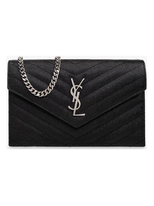 Cassandre Envelope Chain Shoulder Bag In Grain De Poudre Leather Noir - SAINT LAURENT - BALAAN 1