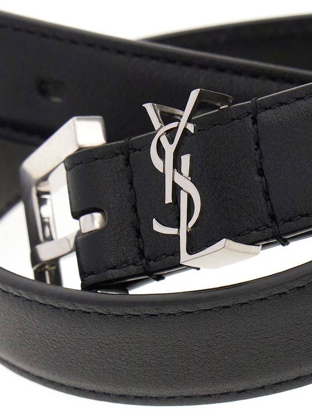 Women's Monogram Square Grain Leather Belt Black - SAINT LAURENT - BALAAN 3