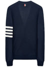 4 Bar Open Raschel Stitch V Neck Cardigan Navy - THOM BROWNE - BALAAN 3