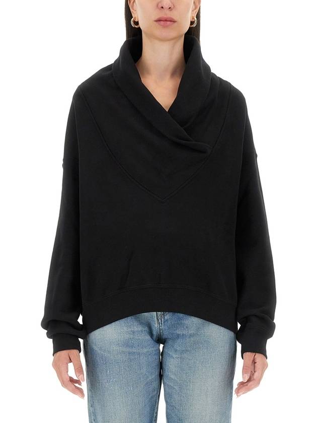 V-Neck Drop Shoulder Sweatshirt Black - SAINT LAURENT - BALAAN 2