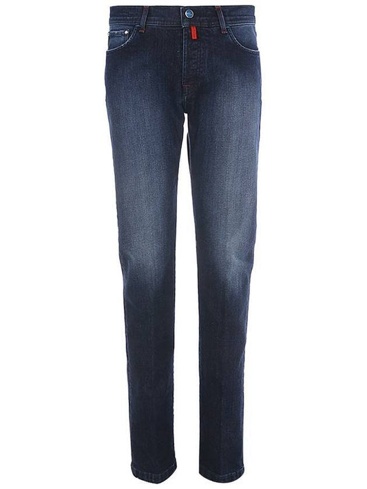 logo tab slim fit jeans indigo - KITON - BALAAN 1