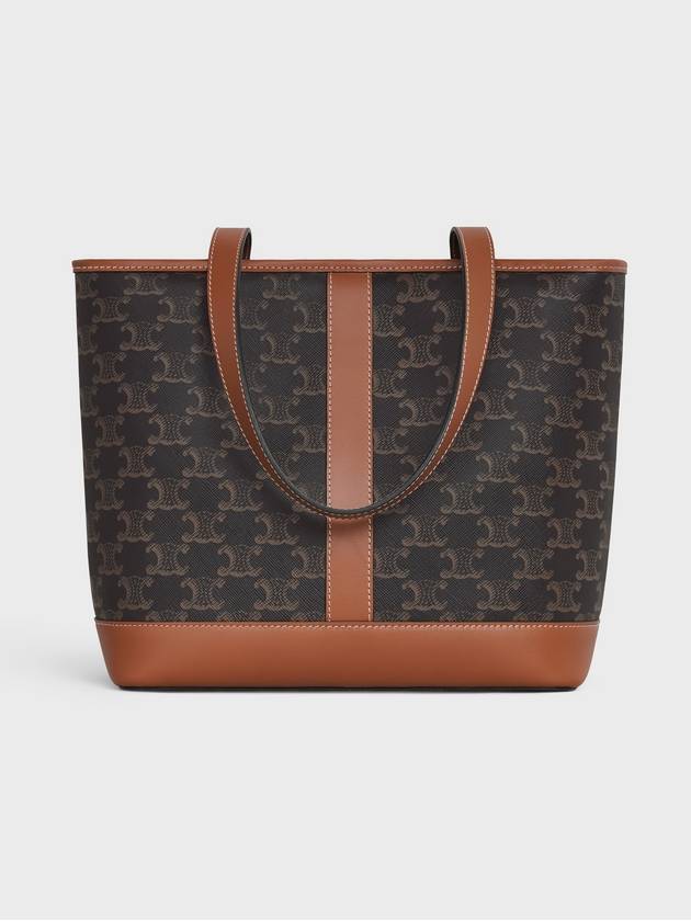 Triomphe Canvas Calfskin Tote Bag Brown Black - CELINE - BALAAN 5