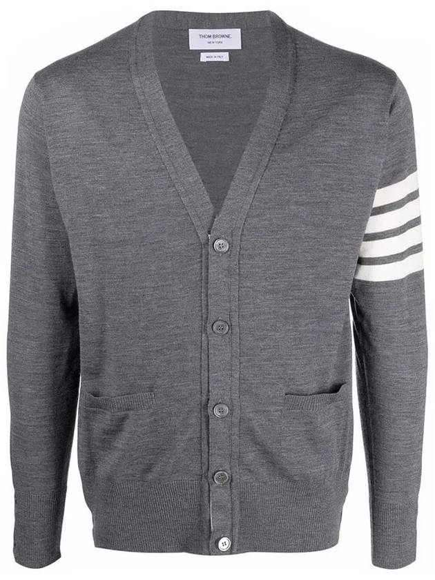 Men's Sustainable Classic Diagonal Wool Cardigan Dark Grey - THOM BROWNE - BALAAN 2