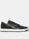 Downtown Triangle Logo Leather Low Top Sneakers Black - PRADA - BALAAN 3