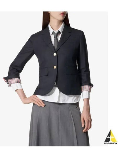 Women's Twill Slim Fit Single Breasted Wool Jacket Navy - THOM BROWNE - BALAAN 2