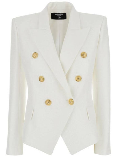 White Double-Breasted Jacket With Peak Lapels And Logo Buttons In Fabric Women - BALMAIN - BALAAN 1