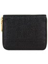 Three Stripes Pebble Grain Zipper Round Half Wallet Black - THOM BROWNE - BALAAN 3