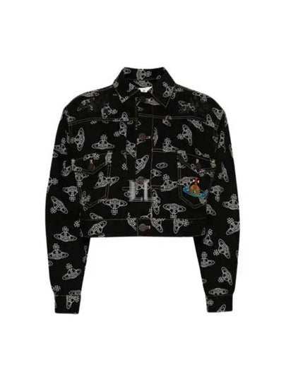 ORB Logo All Over Crop Denim Jacket Black - VIVIENNE WESTWOOD - BALAAN 2