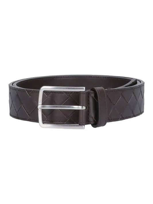 Men's Intrecciato Weaving Leather Belt Dark Brown - BOTTEGA VENETA - BALAAN 1
