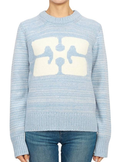 Graphic Wool Blend Knit Top Light Blue - GANNI - BALAAN 2