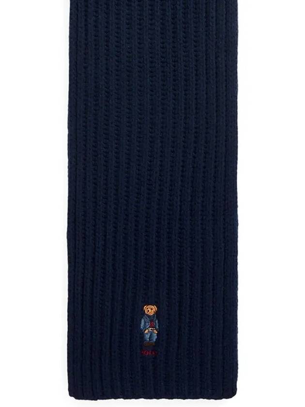 Bear Motif Cable Wool Scarf Navy - POLO RALPH LAUREN - BALAAN 4